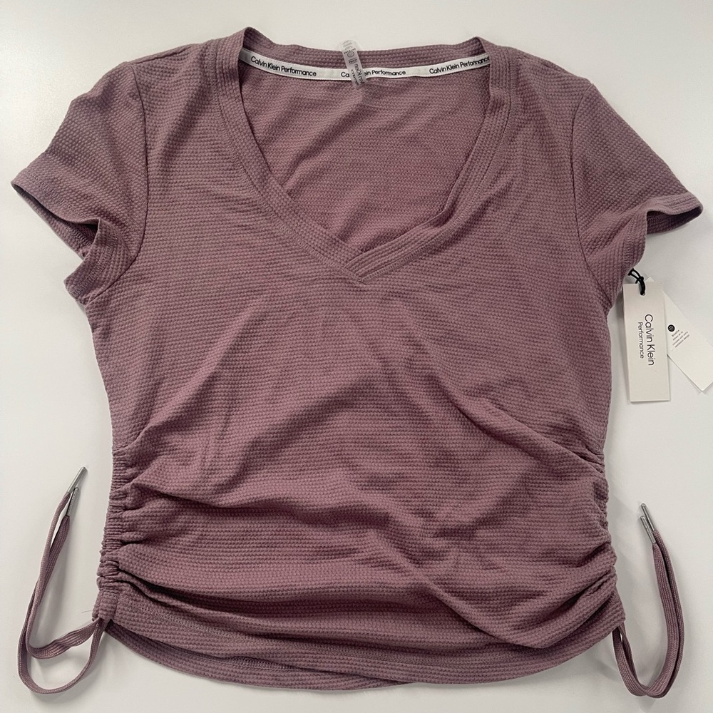 NWT Calvin Klein Performance Ruched Side Short Sleeve Top